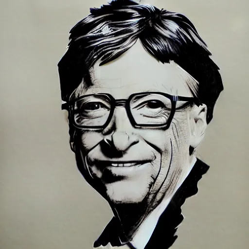 Image similar to Bill gates wearing victorian gown, drawn in the style of yoji shinkawa, extremely detailed, detailed and realistic face, fractal frame