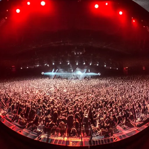 Image similar to amazing pantera concert, with a circular, 3 6 0 degree stage, with large led screens