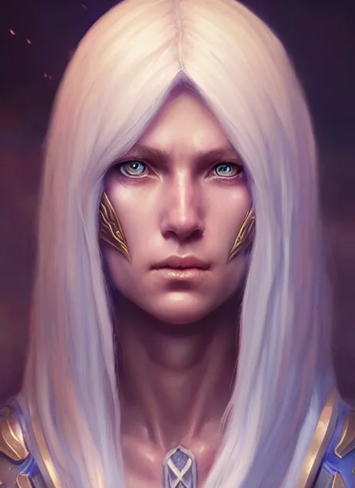 Image similar to a fantasy style portrait painting of shy white female paladin with blonde hair and blue eyes shy, scar under left eye, holy oil painting unreal 5 daz. rpg portrait extremely detailed artgerm greg rutkowski _ greg