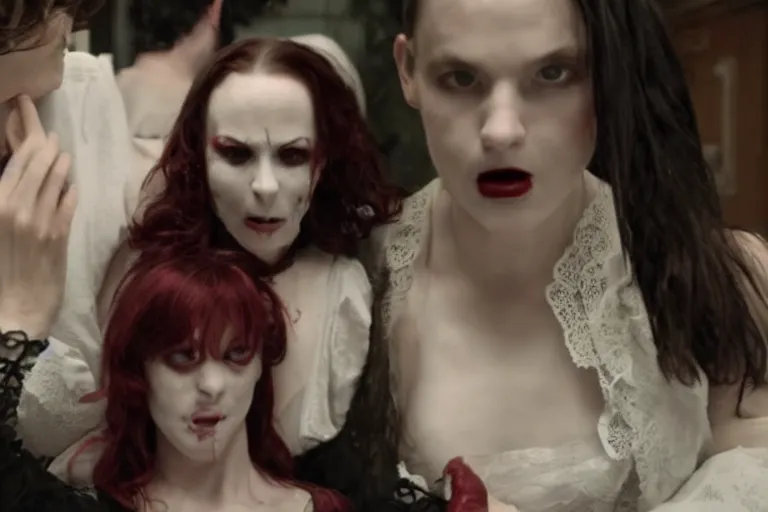 Image similar to still frame from the vampire horror movie the porcelain masquerade