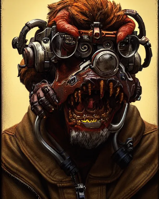 Image similar to winston from overwatch, character portrait, portrait, close up, concept art, intricate details, highly detailed, horror poster, horror, vintage horror art, gritty, realistic, terrifying, in the style of michael whelan, and gustave dore