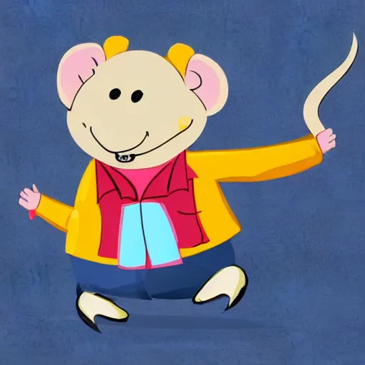 Image similar to cartoon of a rat in school uniform on his first day of school, highly detailed, colourful