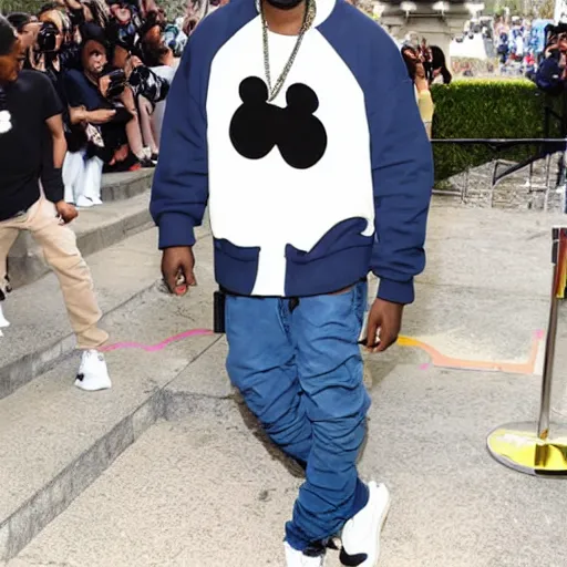 Image similar to kanye west wearing a mickey mouse hat