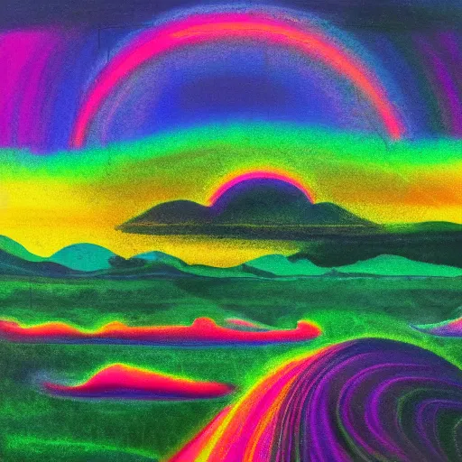 Image similar to green sky psychedelic landscape