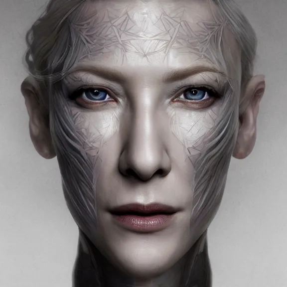 Image similar to a centered symmetrical portrait of cate blanchett as a necromancer, hyper detailed, facial texture, cinematic light, octane render, artstation