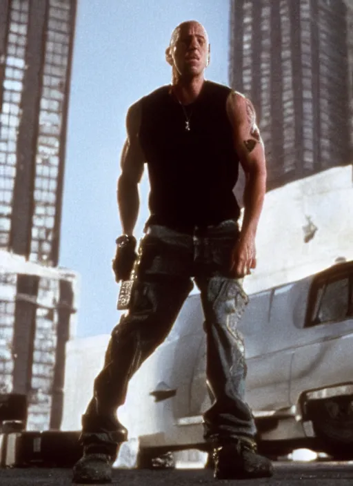 Image similar to film still of Eminem as John McClane in Die Hard, 4k