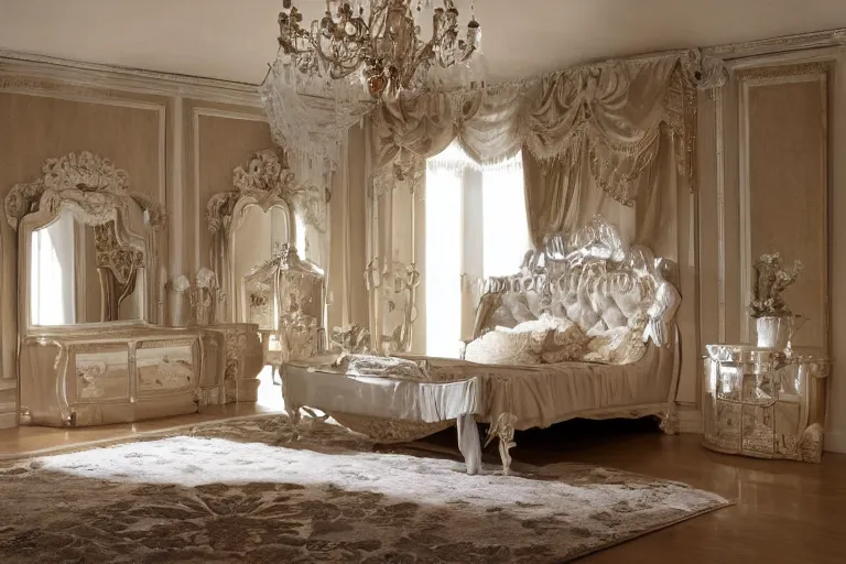 Image similar to Bedroom, exquisite decoration, all restoration furniture