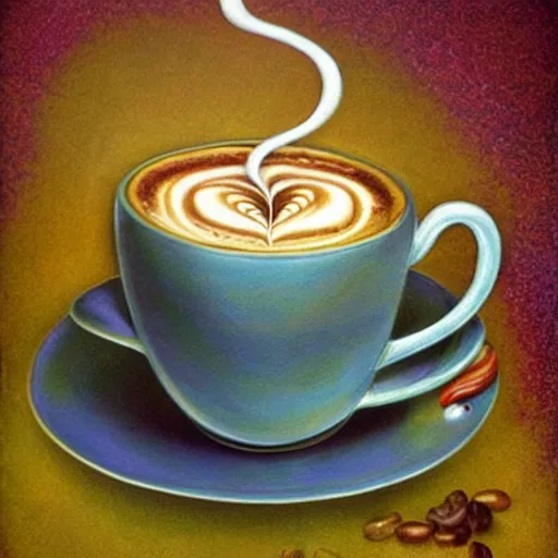 Image similar to surreal hippie coffee, artwork by daniel merriam