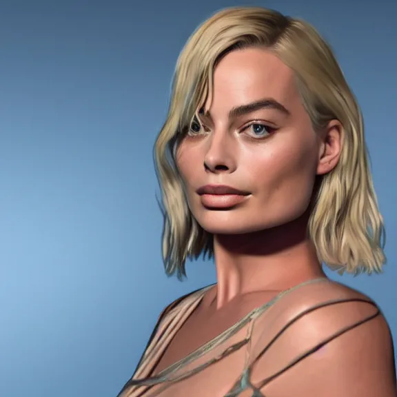 Prompt: Margot Robbie wearing a short and a t-shirt, ultra realistic, 8K resolution, detailed, Artstation, epic