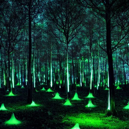 Prompt: a forest of bioluminescent trees