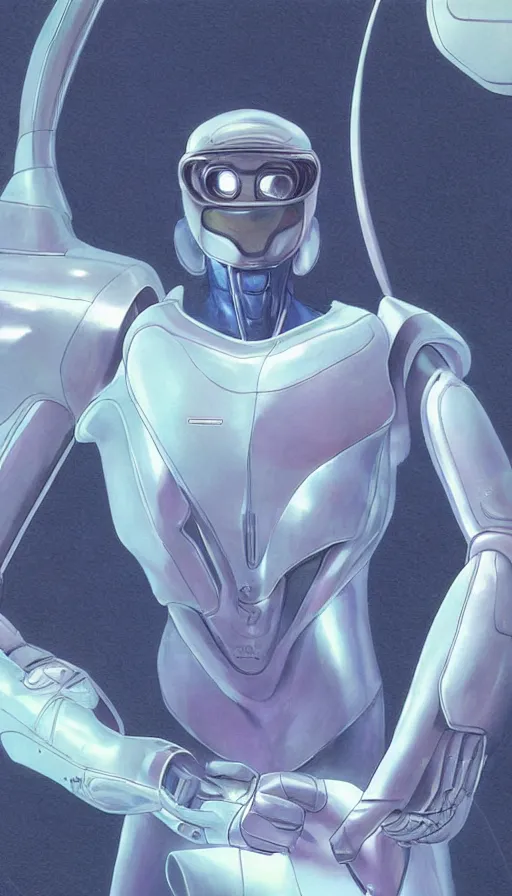 Image similar to a close up of a person wearing a futuristic suit, concept art by mœbius, cg society, retrofuturism, official art, ray tracing, toonami