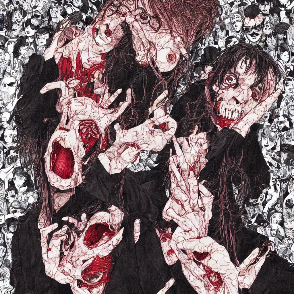 Image similar to portrait of Playboi Carti as a vampire, art by guro manga artist Shintaro Kago