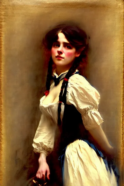 Image similar to soft colorsphotograph imax and solomon joseph solomon and richard schmid and jeremy lipking victorian loose genre loose painting full length portrait painting of pretty barmaid pirate wench disney