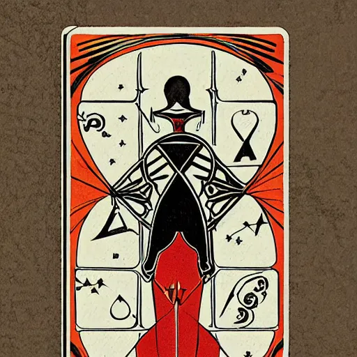 Prompt: tarot arcana illustration in the style of Sarah Gordon, Bauhaus, 1920s style