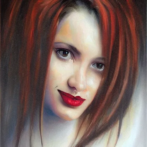 Prompt: painting of a portrait of a beautiful young woman _ dark _ haired woman by cheval michael