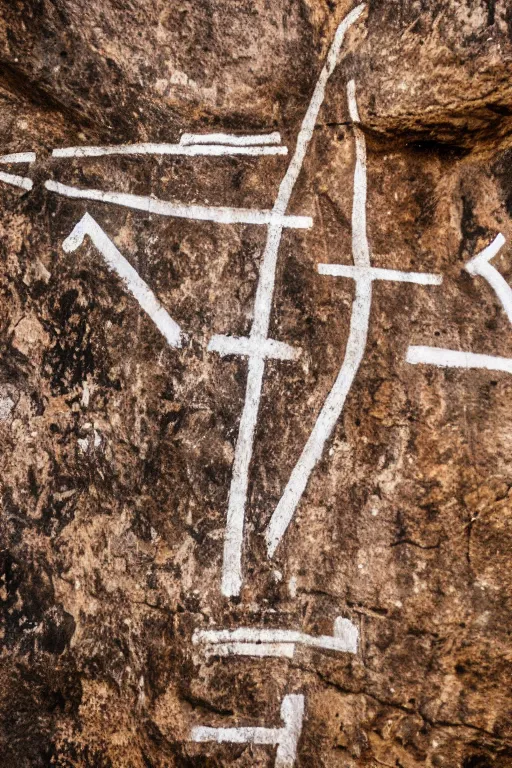 Image similar to 4 k photography of petroglyphs representing crosses, sauwastica, wifi symbol on a cave