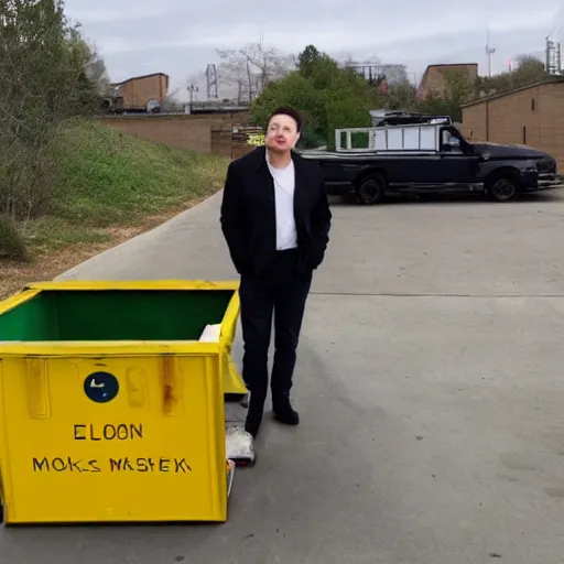 Prompt: elon musk in a dumpster