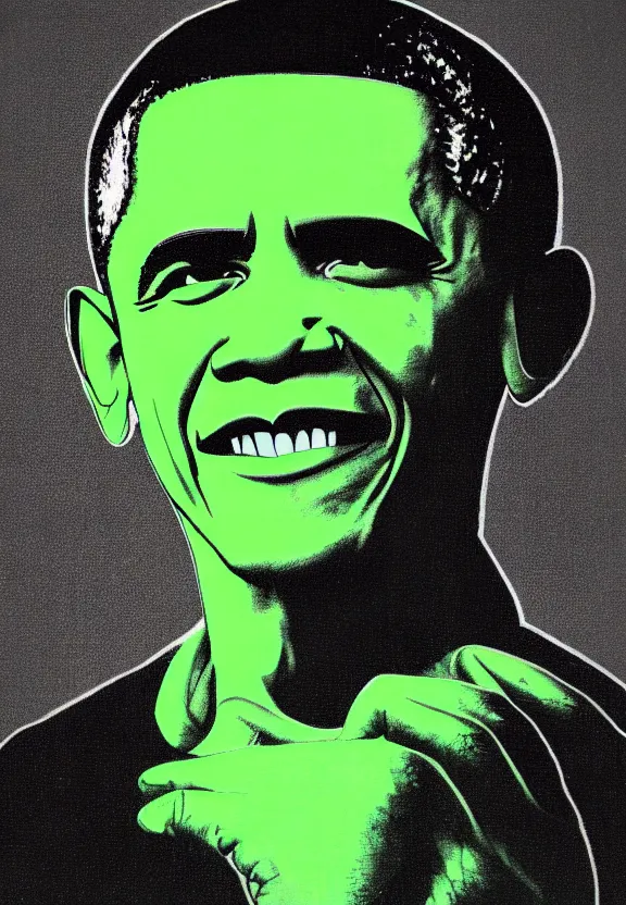 Image similar to Obama Hulk by Andy Warhol and Beeple