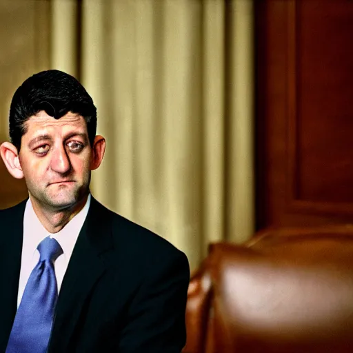 Image similar to Former House Speaker Paul Ryan and an empty bottle. CineStill