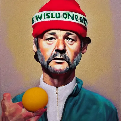 Image similar to bill murray as steve zissou, wes anderson, oil painting