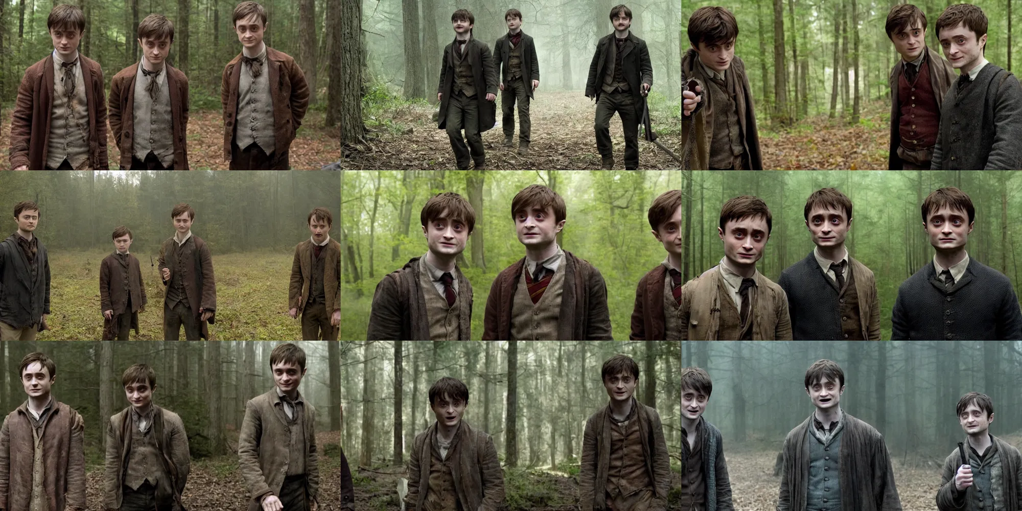 Prompt: daniel radcliffe and elijah wood in a horror movie set in the 1 8 0 0's, high quality screengrab 4 k cinematic