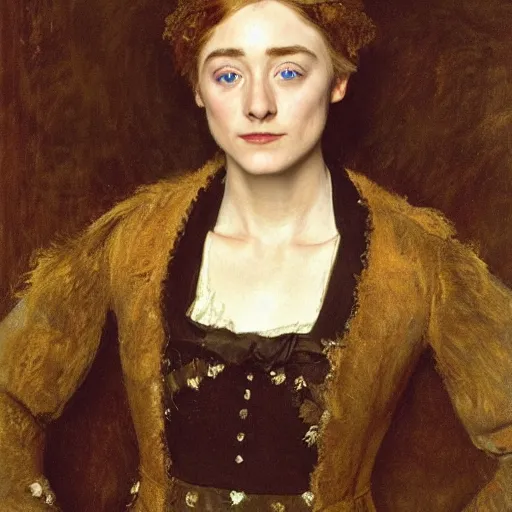 Image similar to a true-to-life portrait of Saoirse Ronan painted by John Everett Millais