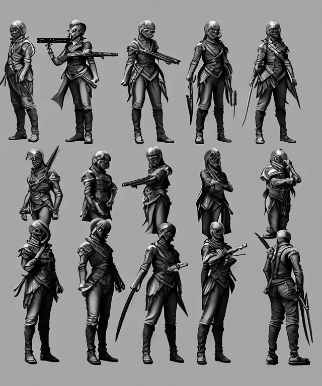 Prompt: 2 d shooter game concept art sprite sheet!!!, 1 8 0 0 victorian warrior concept art, hyperrealism, fine detail, 8 k, 3 d render, artgerm, artstation contest winner, cgsociety, cryengine, zbrush, vray, no background