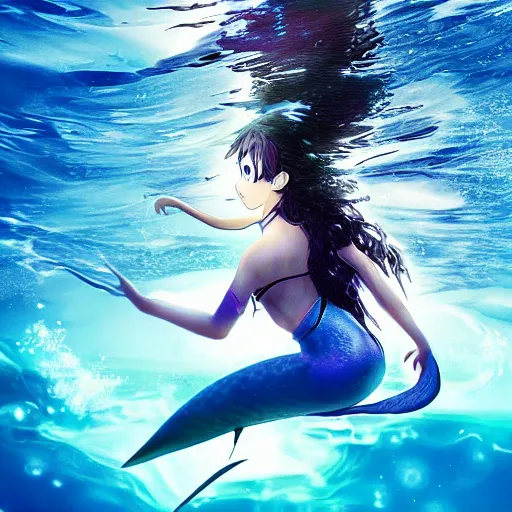 Image similar to underwater photography of a mermaid, anime key visual