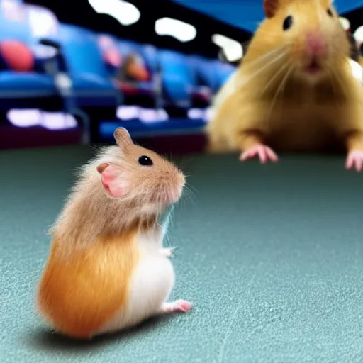 Prompt: hamster on a date at the movies, award winning photo
