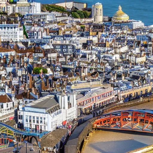 Prompt: a diorama of brighton, uk. tilt shift photography