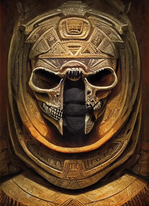 Image similar to digital _ painting _ of _ triangle head mayan god of death _ by _ filipe _ pagliuso _ and _ justin _ gerard _ symmetric _ fantasy _ highly _ detailed _ realistic _ intricate _ port