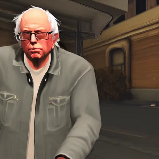 Prompt: Bernie Sanders as a gangster in GTA 5 4k