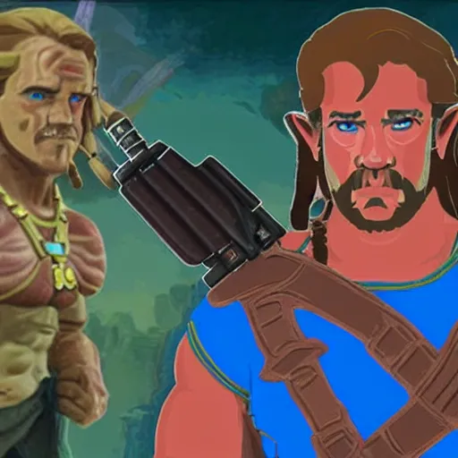 Prompt: Arnold Schwarzenegger in The Legend of Zelda Breath of the Wild