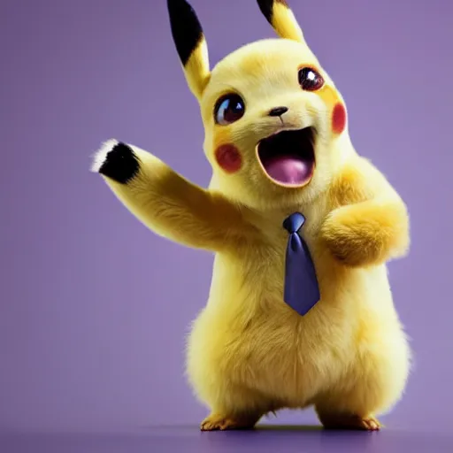 Prompt: portrait mid - sneeze cute detective pikachu mid - sneeze wiping face with rag at a photoshoot studio lighting