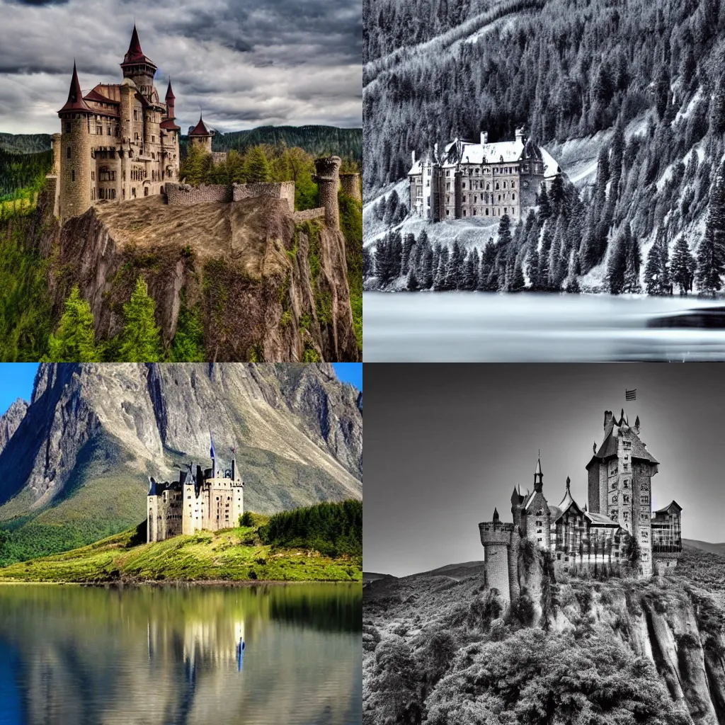 Prompt: an epic castle in a beautiful landscape