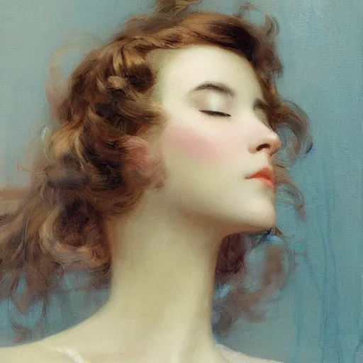 Prompt: a detailed high fashion dior studio portrait of am anime girl, eyes closed, painting by gaston bussiere, craig mullins, j. c. leyendecker