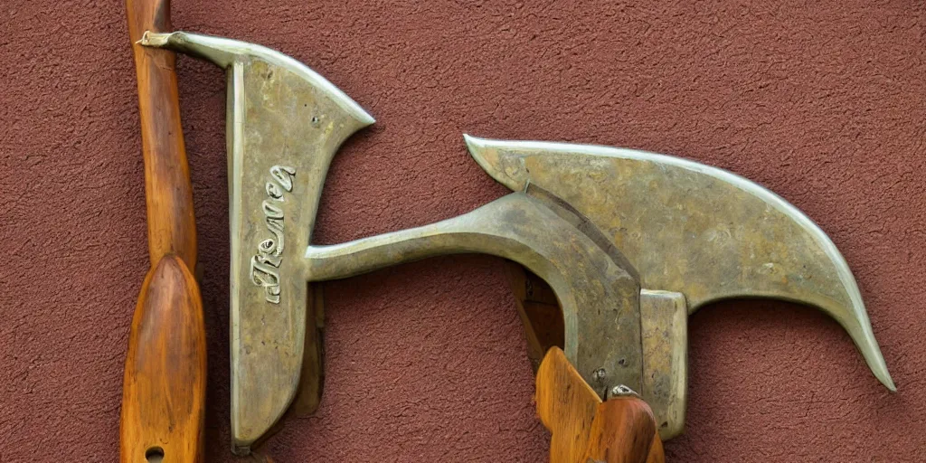 Image similar to art deco axe, photograph, museum display