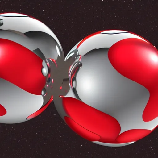 Prompt: chrome spheres on a red cube, oblique projection