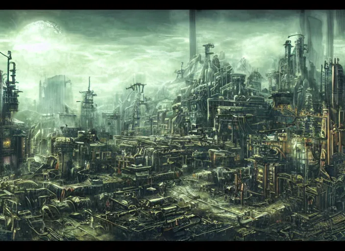 Image similar to dieselpunk landscape of midgar from final fantasy vii during daytime