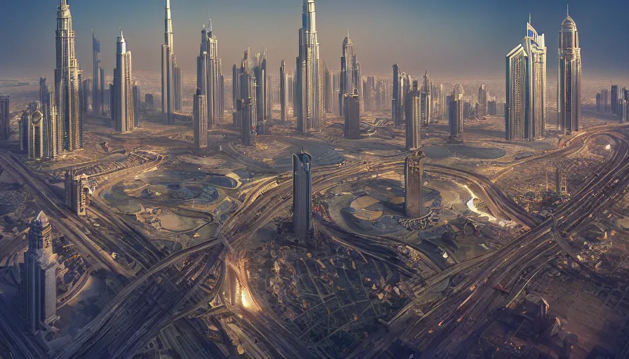 Image similar to very very small dubai city, by ilya kuvshinov, rtx rendering, octane render 1 2 8 k, maya, extreme high intricate details by tom bagshaw, medium shot, close up shot, composition by sana takeda, lighting by greg rutkowski