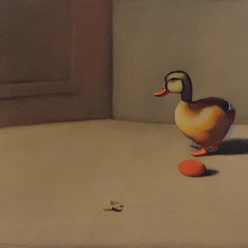 Prompt: a duck on the prowl oil painting giorgio morandi