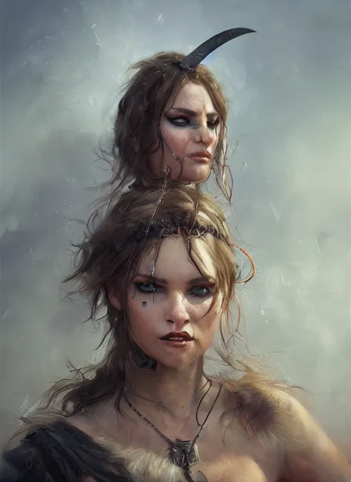 Prompt: hyper realistic photography portrait of pagan sziget medieval festival warrior curvy partygirl face cinematic, vallejo, julie bell, craig mullins greg rutkowski, artstation, cgsociety