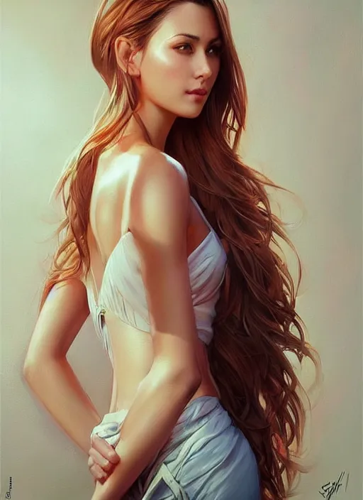 Image similar to full length photo of a gorgeous young woman in the style of stefan kostic, realistic, sharp focus, 8k high definition, insanely detailed, intricate, elegant, art by stanley lau and artgerm