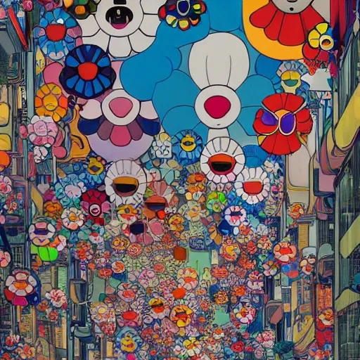 Image similar to a close up to a tokyo alley by takashi murakami, beeple and james jean, aya takano color style, 4 k, super detailed, modern, 4 k, symmetrical