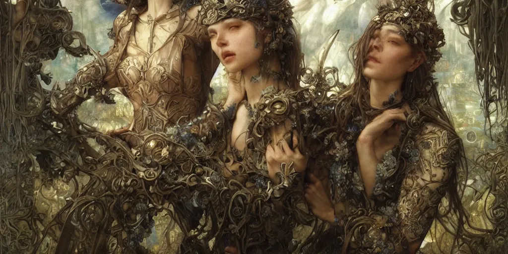 Image similar to masterpiece veracious pertinence, by Edgar Maxence and Ross Tran and Michael Whelan artistic, intricate drawing, realistic fantasy, baroque gothic oil painting, extremely detailed and beautiful aesthetic face, establishing shot, 8k resolution, dramatic lighting,