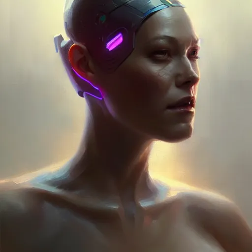 Image similar to cyborg, beautiful, concept art oil painting, portrait ethereal by jama jurabaev, greg rutkowski extremely detailed, brush hard, artstation, soft light