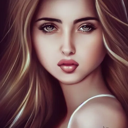 Image similar to very beautiful female ana de armas, smiling, flirty, eye contact, perfect face, perfect body, drawn by artgerm