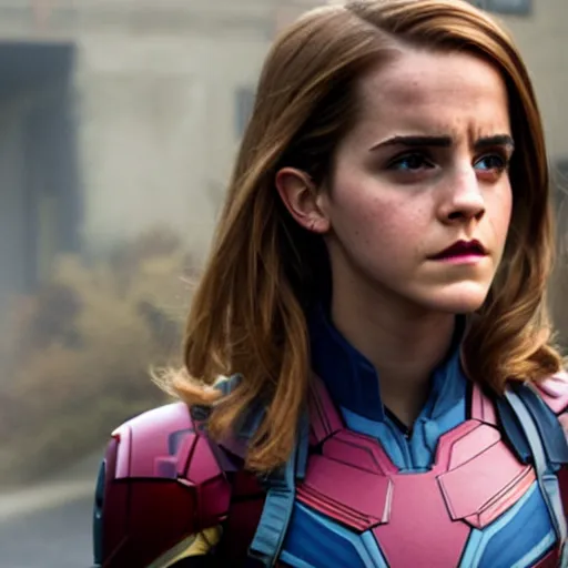 Image similar to a still of emma watson in iron man fighting with captain america ( daniel radcliff )