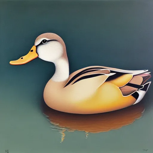 Prompt: a duck on the prowl oil painting antonio donghi