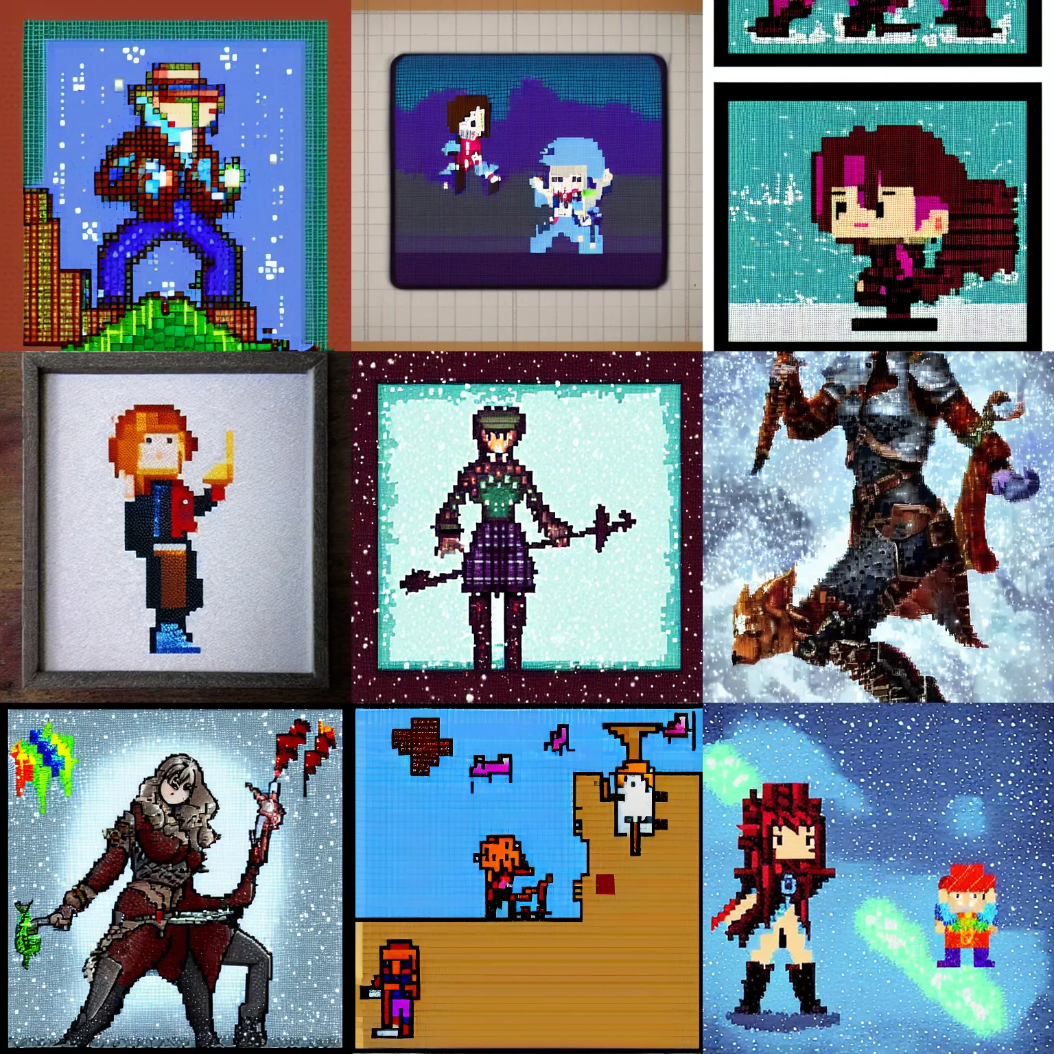 Prompt: fantasy hunter, pixel art, falling snow,'justin sweet'and'kristy glass ',